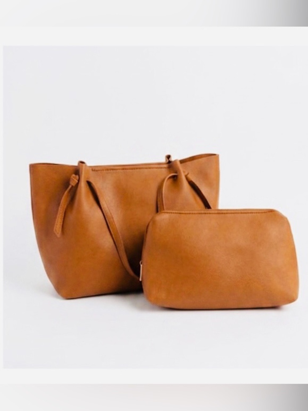 Malibu Skye Premium Vegan Leather Mia 2 in 1 Tote Bag NWT Cognac Color